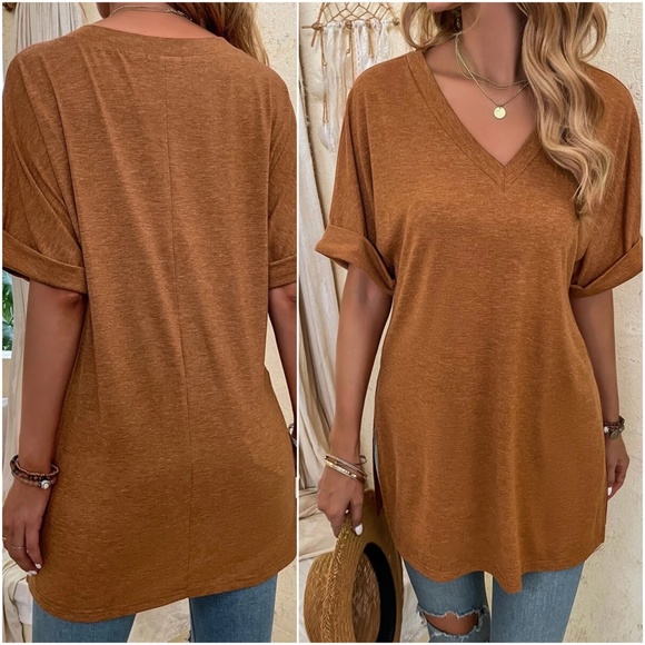 06 Cozy V neck Side Slit Oversized Top - Picture 5 of 5